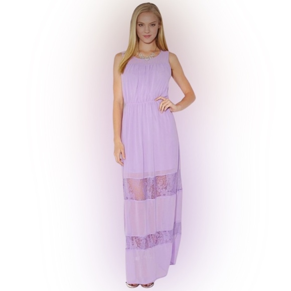 Lilac purple chiffon with lace maxi dress size small